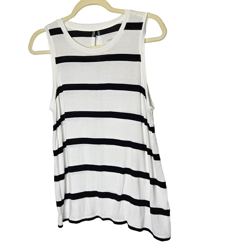 Halogen Women's Striped‎ Tank Top Keyhole Back and Split Bottom  M